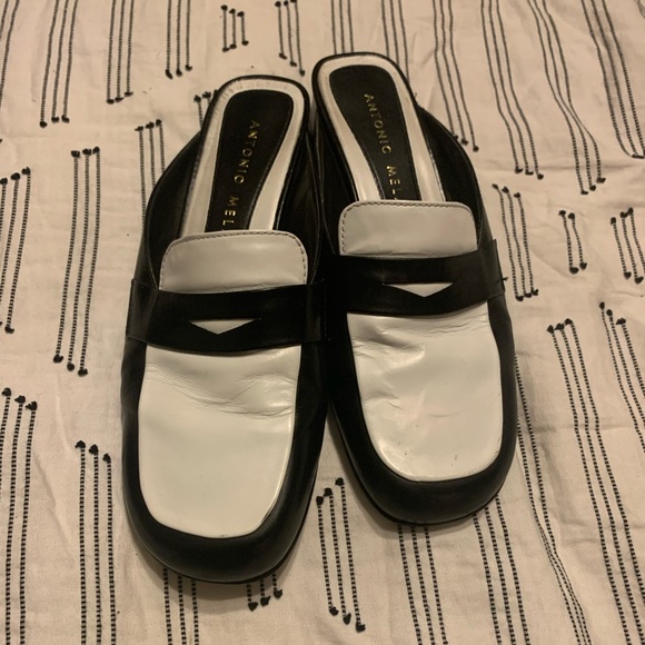 Black and White Antonio Melani Block Heel Loafers - Picture 1 of 3